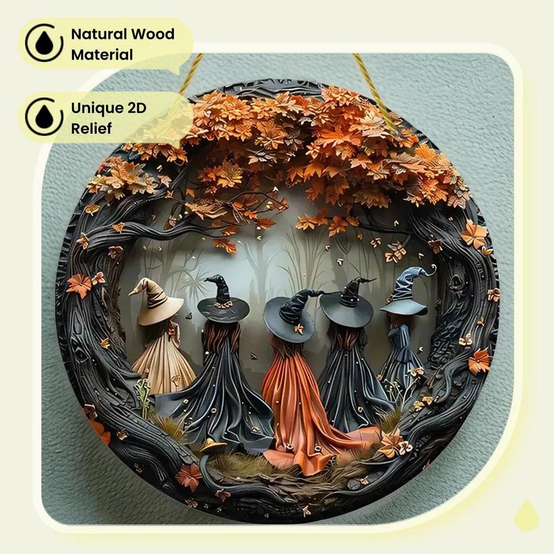 🧙 Witch Pattemn Wooden Hanging Sign