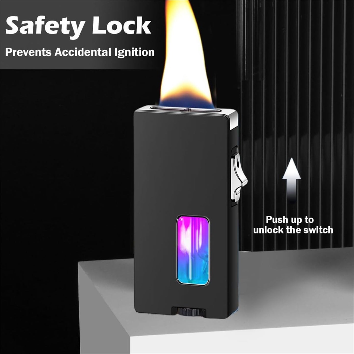 7-Hole Flame Butane Windproof Lighter, with Safety Lock (Butane not Included)